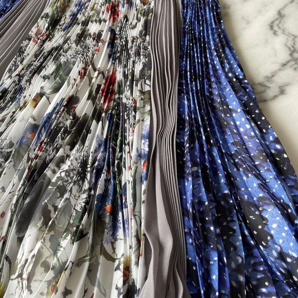 Rebecca Taylor Mixed Pattern Print Dress with Pleated Skirt - Picture 9 of 16